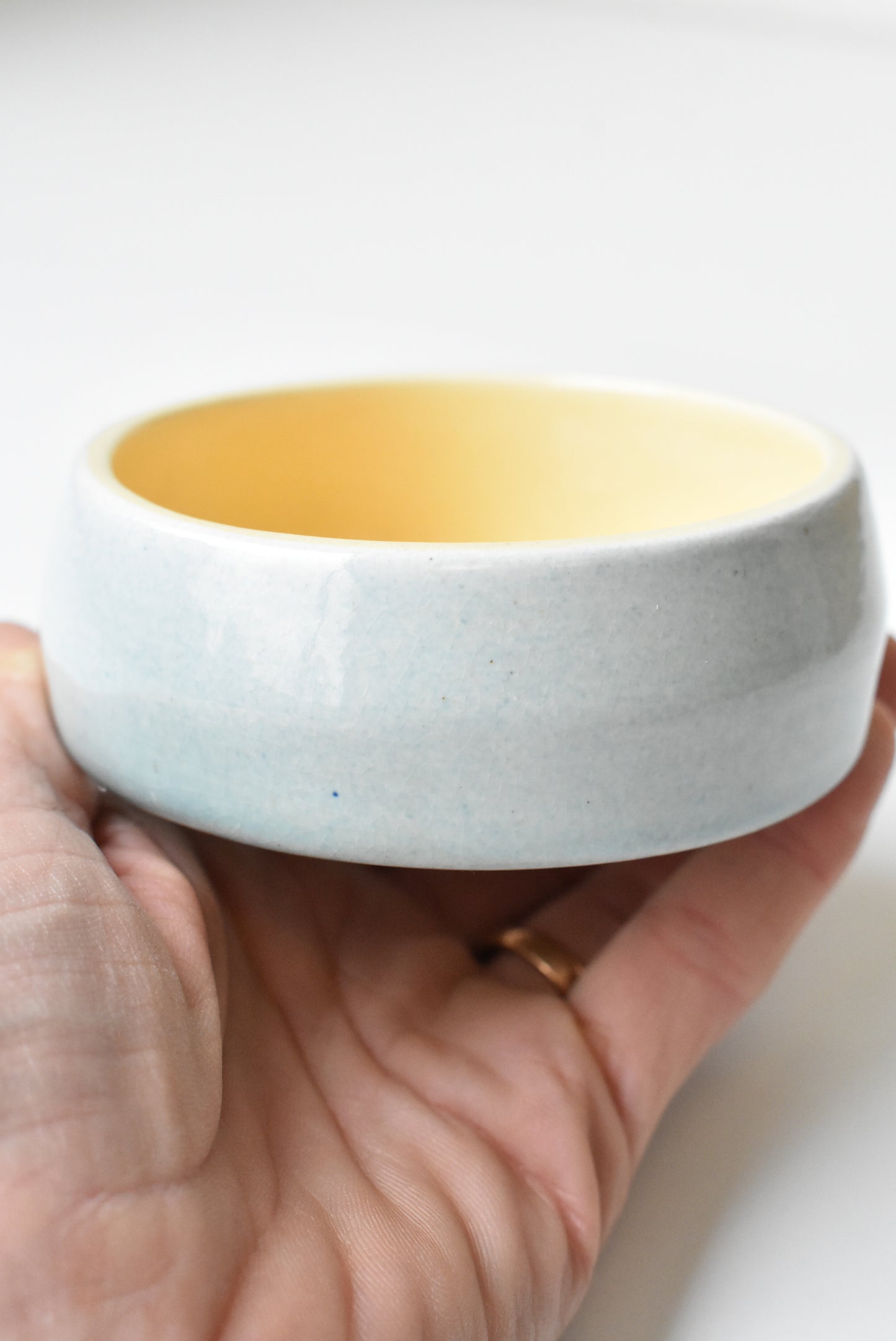 O.C Stephens small yellow and blue glazed dish