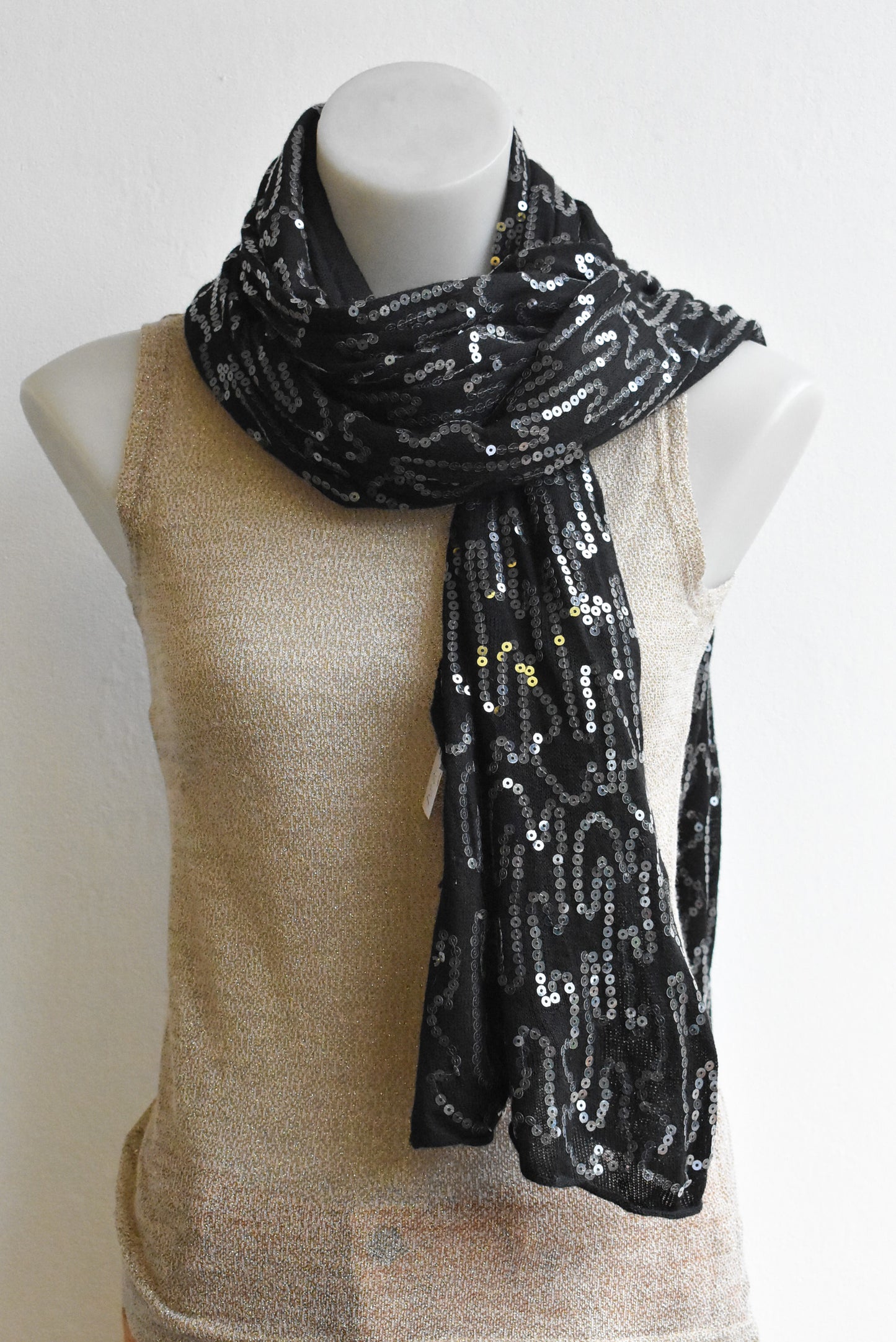 Citta Design black sequined wool blend scarf