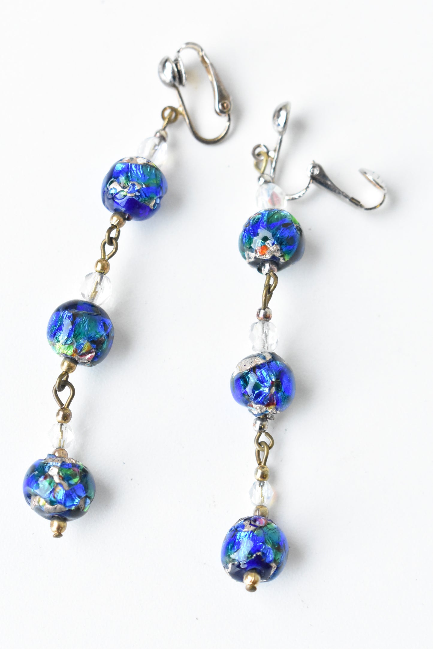 Murano glass clip on drop earrings