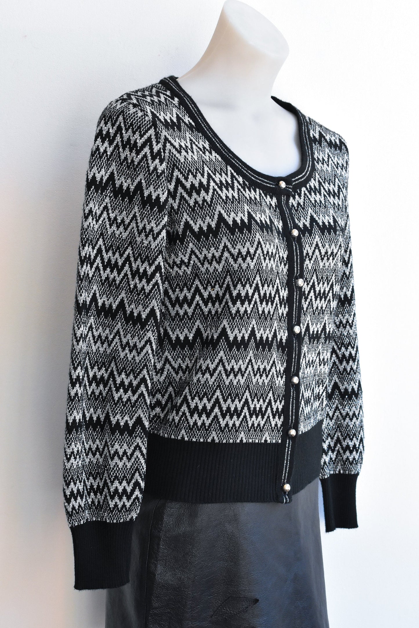 Retro Bonds black & silver lurex knit cardi, size XS