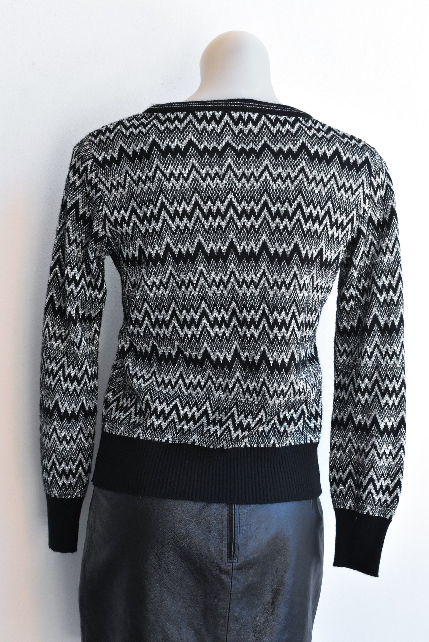 Retro Bonds black & silver lurex knit cardi, size XS