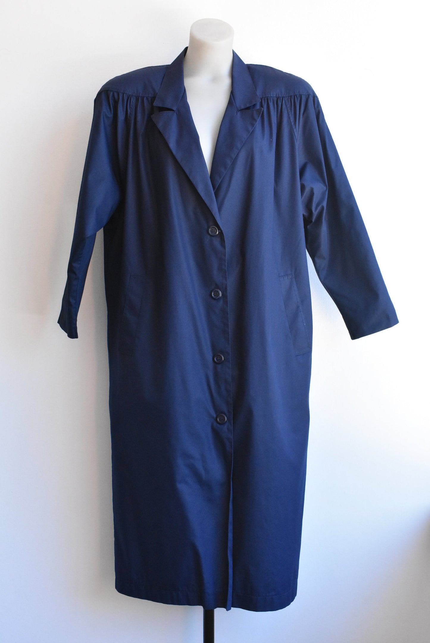 Top Coat retro long midnight blue coat, size 12