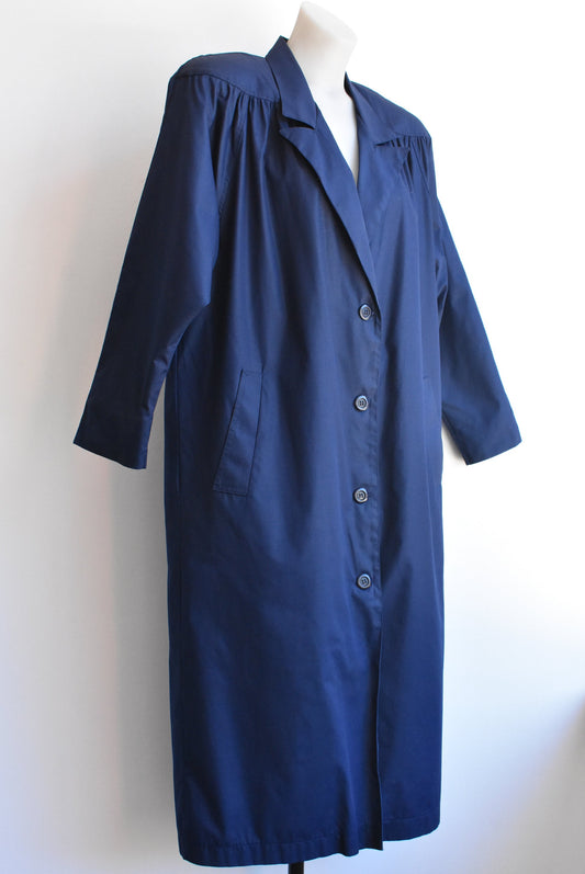 Top Coat retro long midnight blue coat, size 12