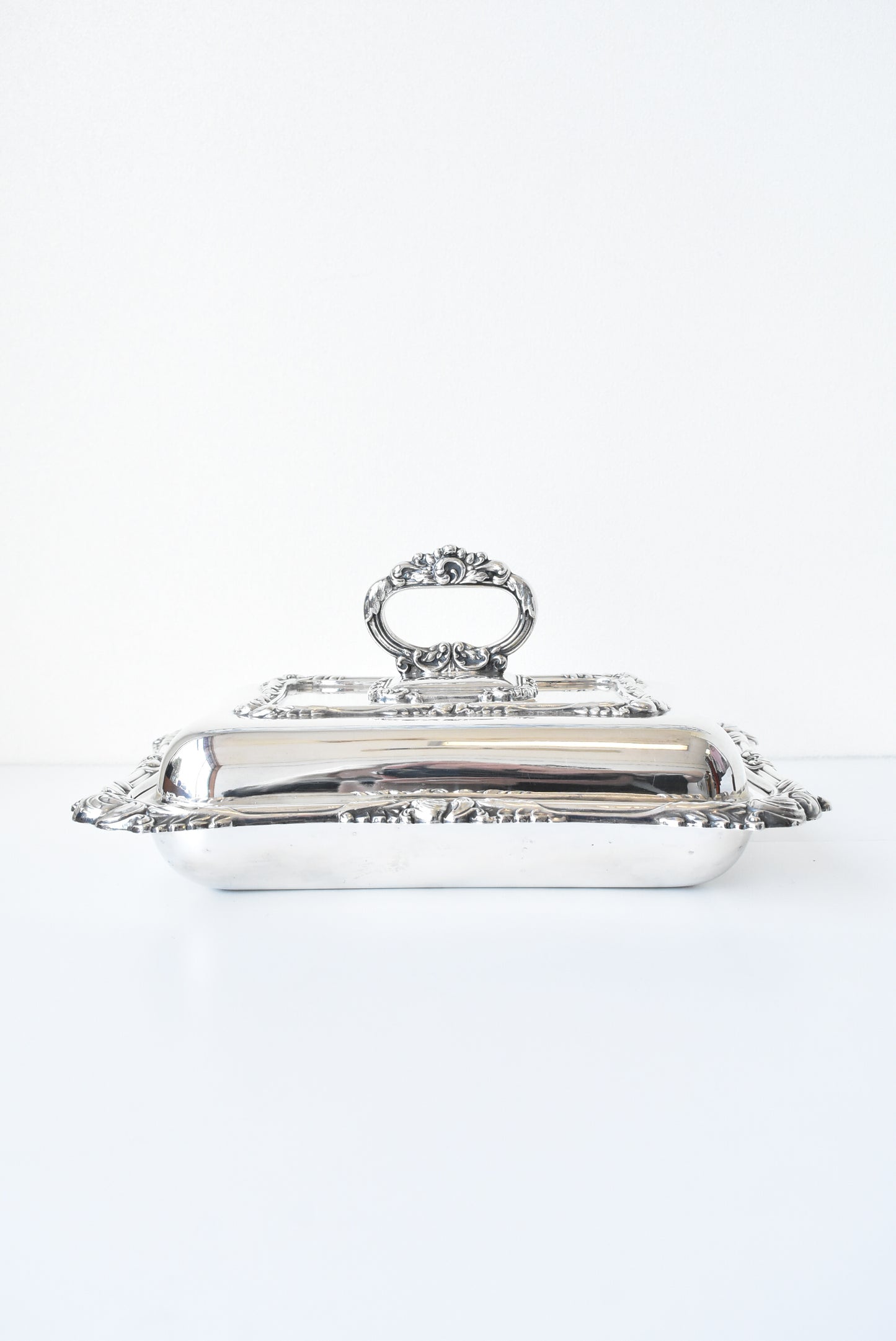 Stunning vintage silver serving dish with lid