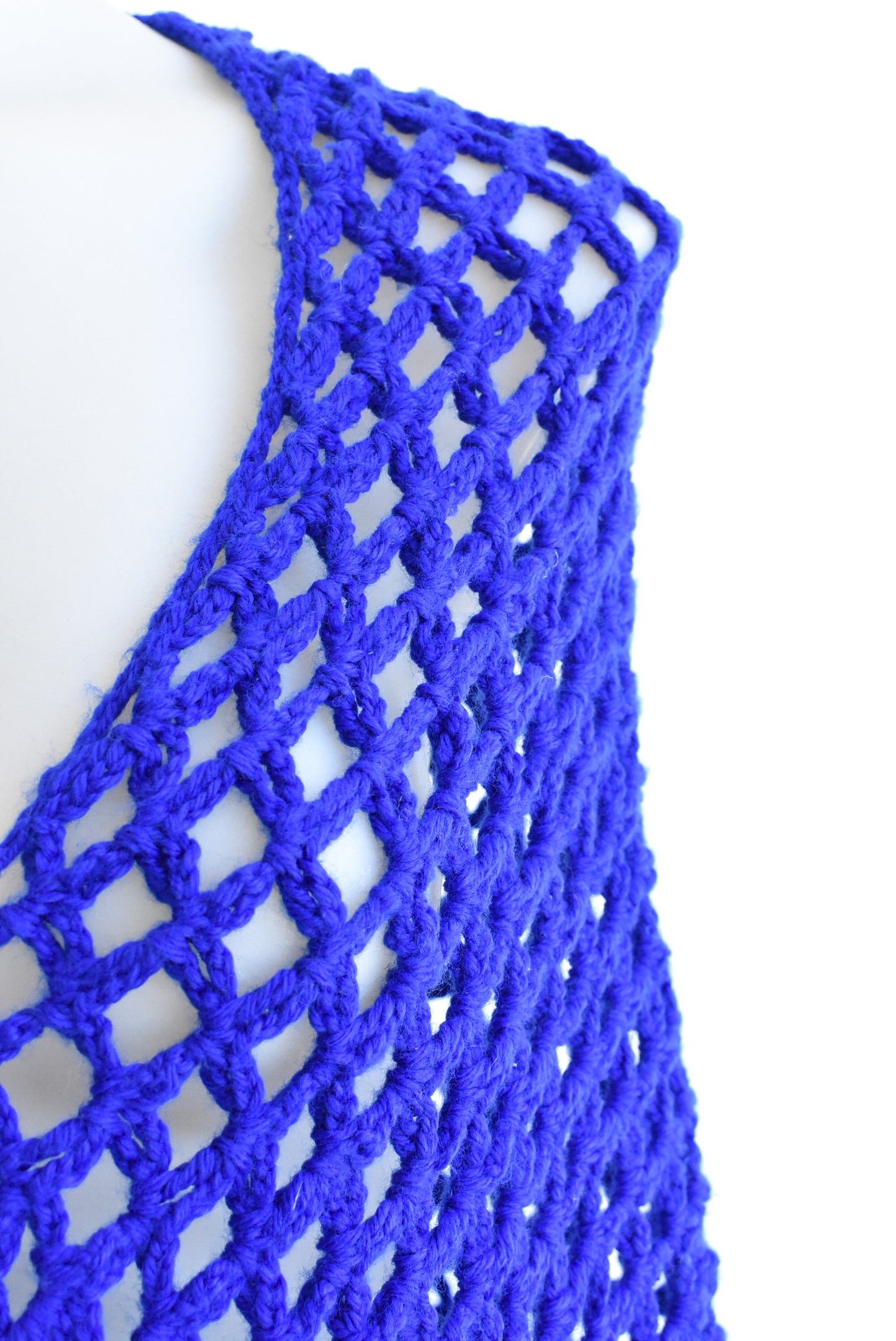 Large blue hand-crocheted shawl