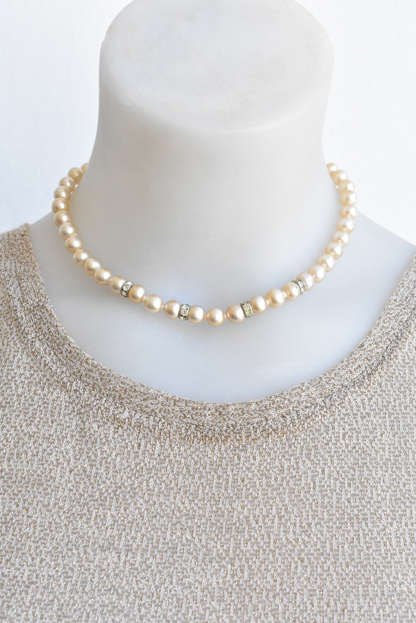 Vintage faux pearl choker with sparkly charms