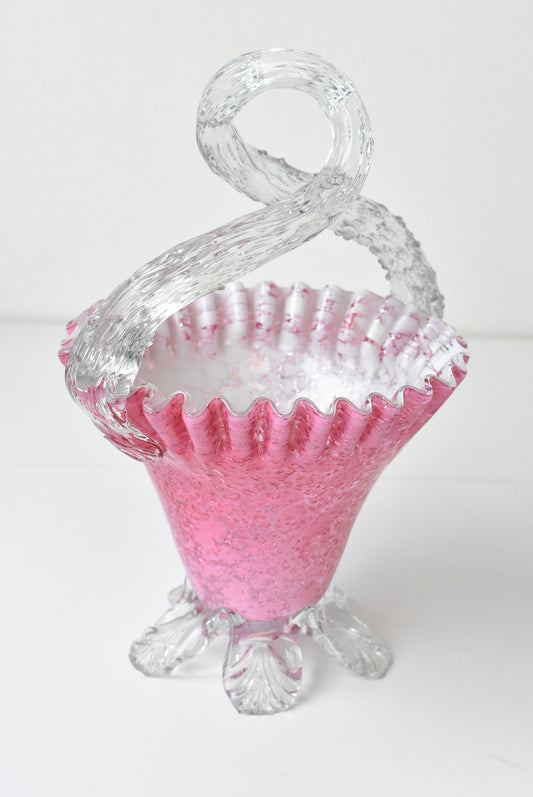 Victorian blown pink glass basket