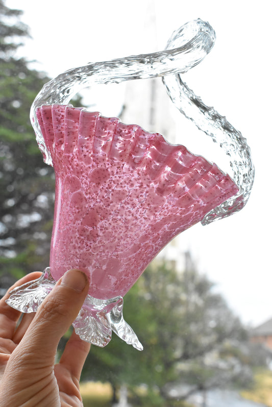 Victorian blown pink glass basket