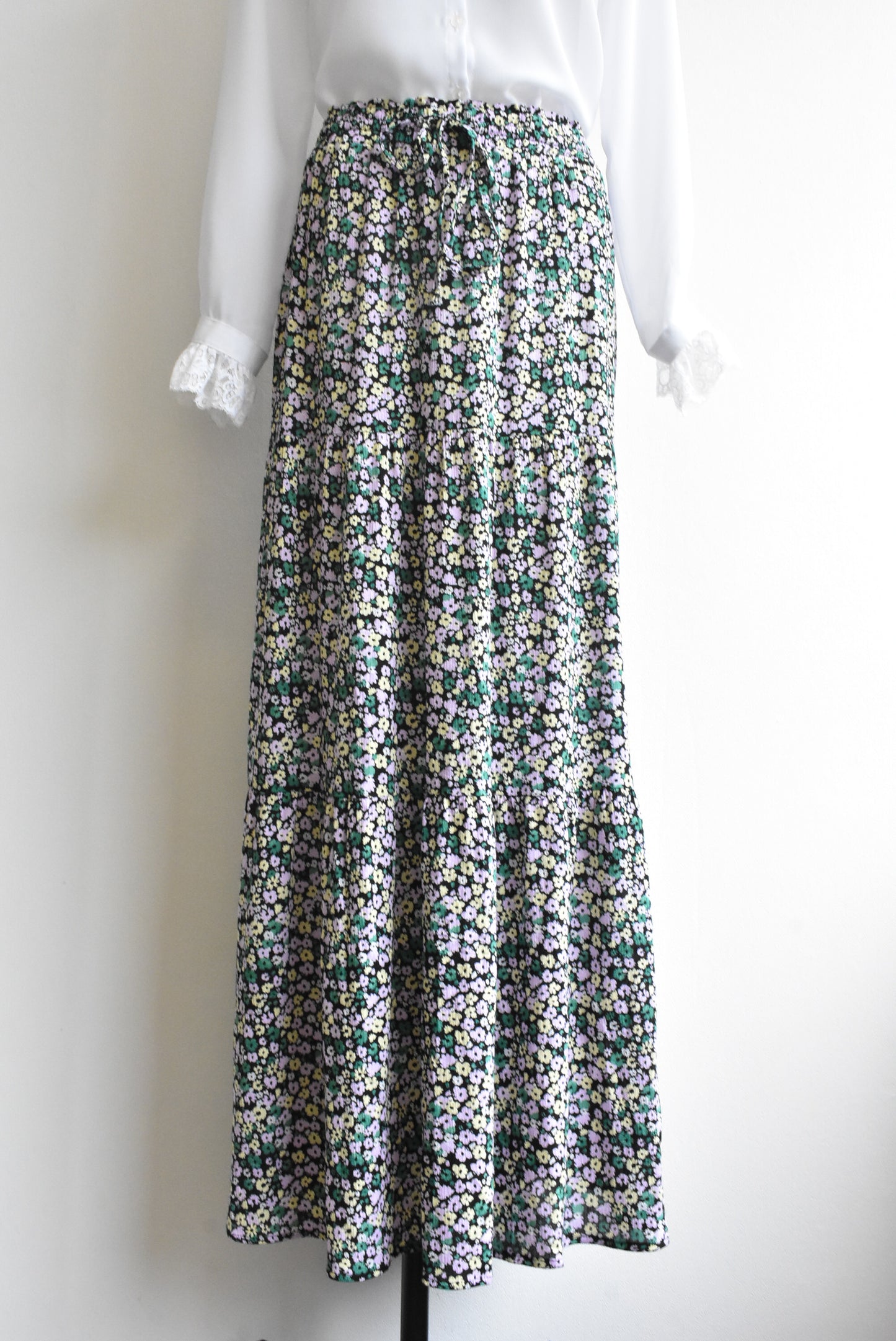 Floral tiered maxi skirt, size 24