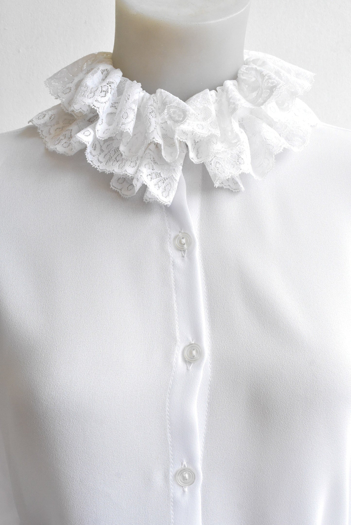 Pierre Cardin sheer white lace-trimmed blouse, size 10