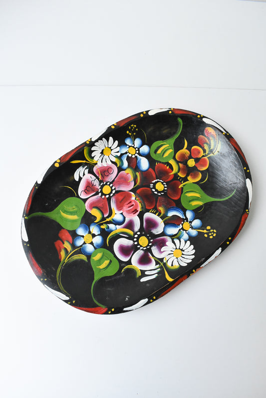 Hand-painted floral Mexico tray