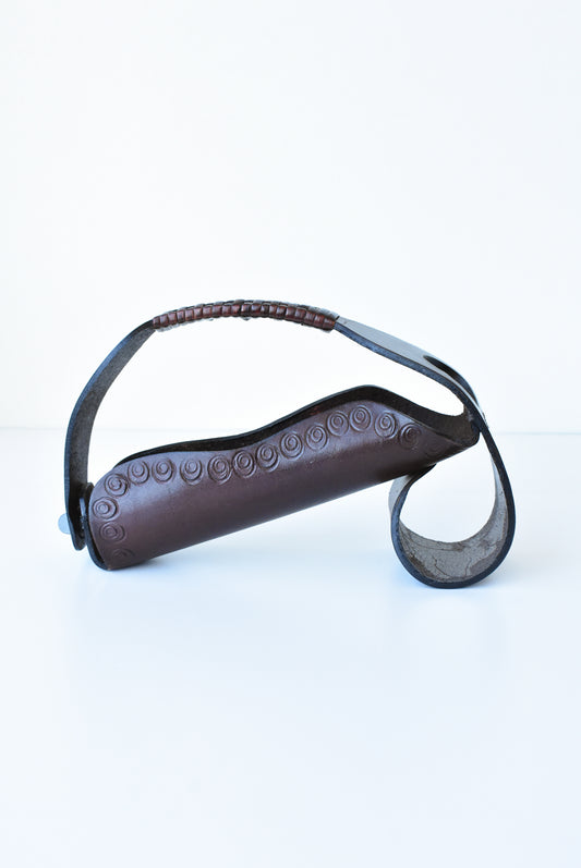 Portuguese hand-tooled leather wine bottle holder