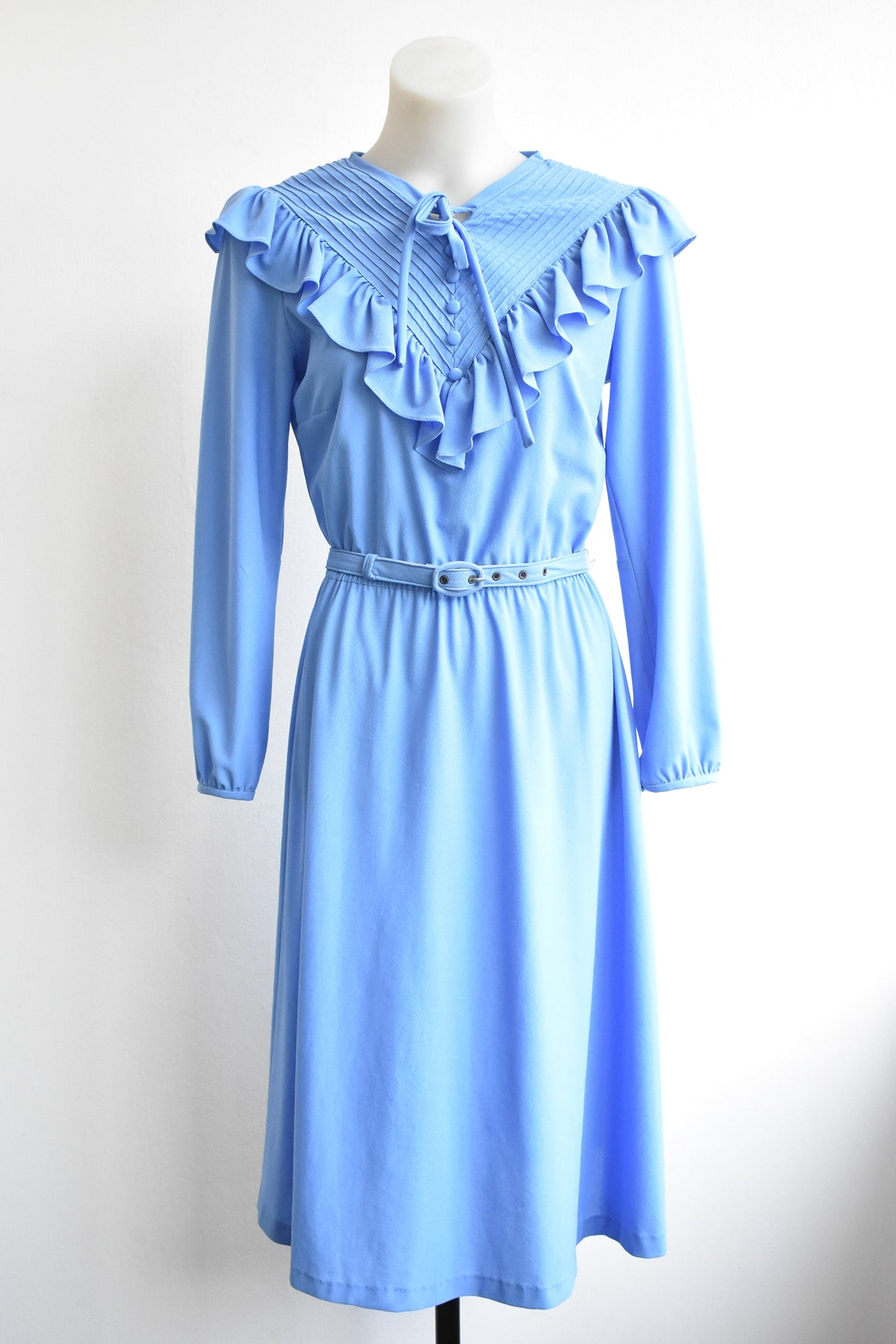 Vintage David Carmody blue frill front dress, 10