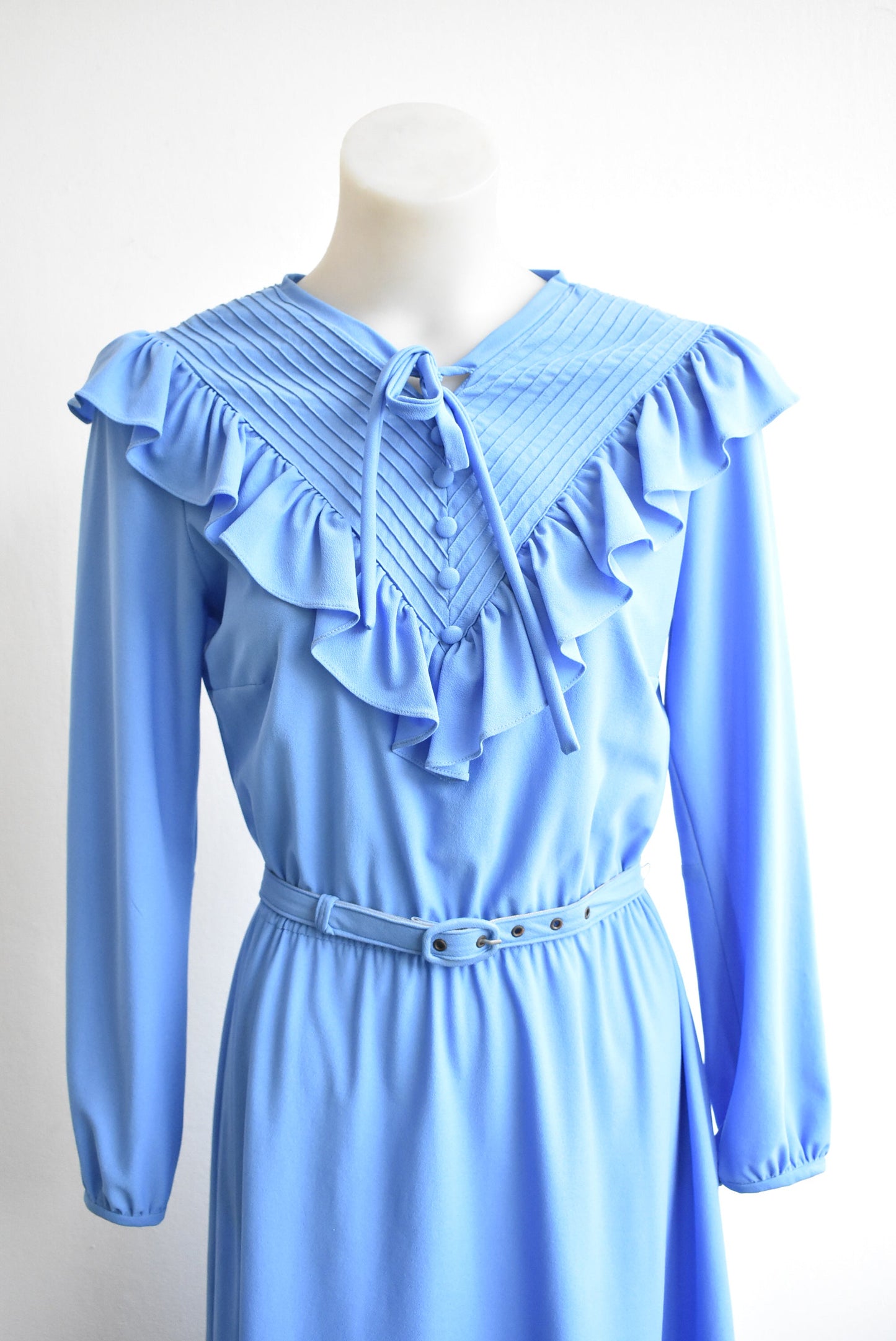Vintage David Carmody blue frill front dress, 10