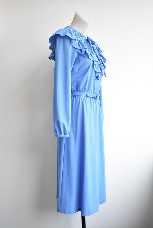 Vintage David Carmody blue frill front dress, 10