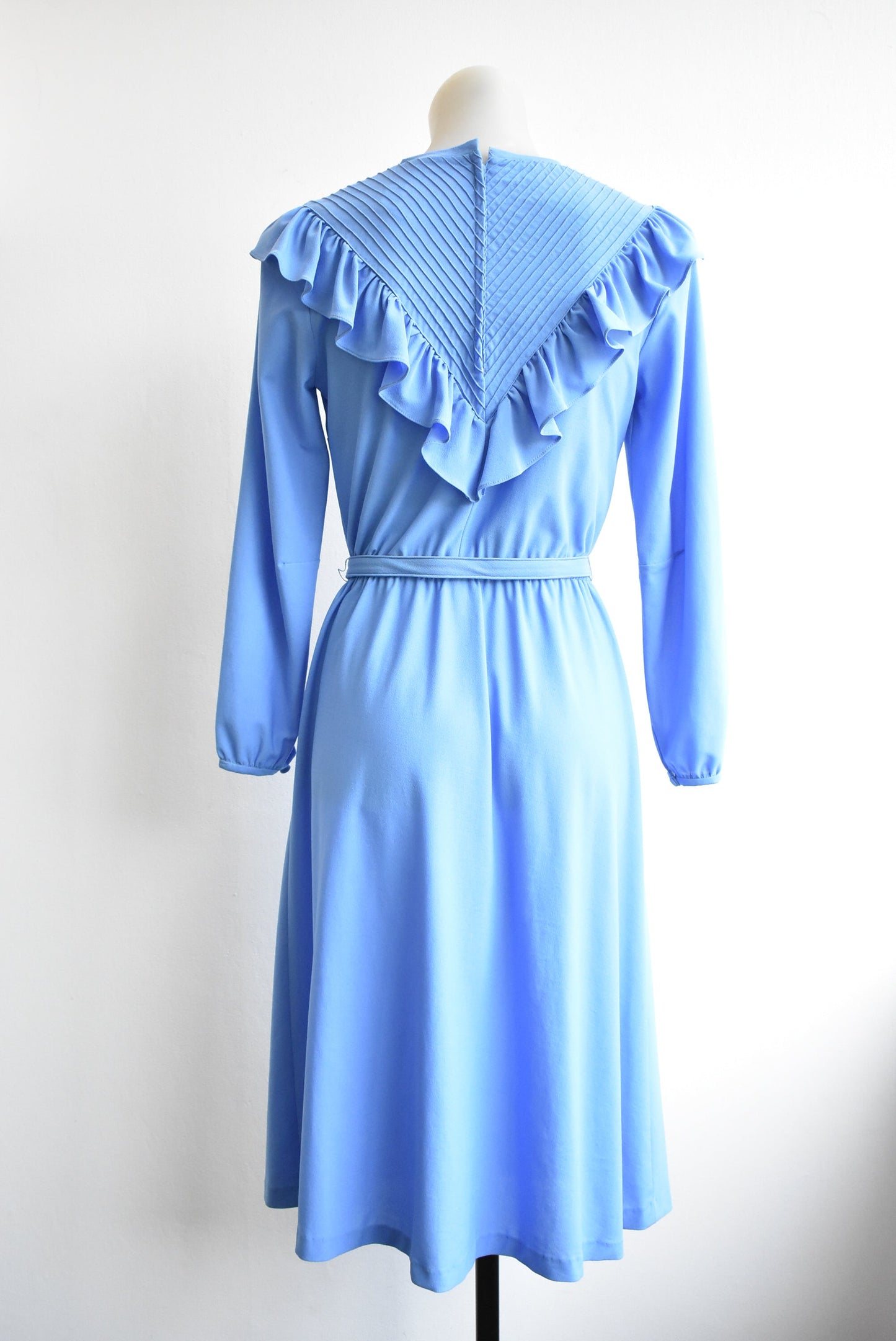 Vintage David Carmody blue frill front dress, 10