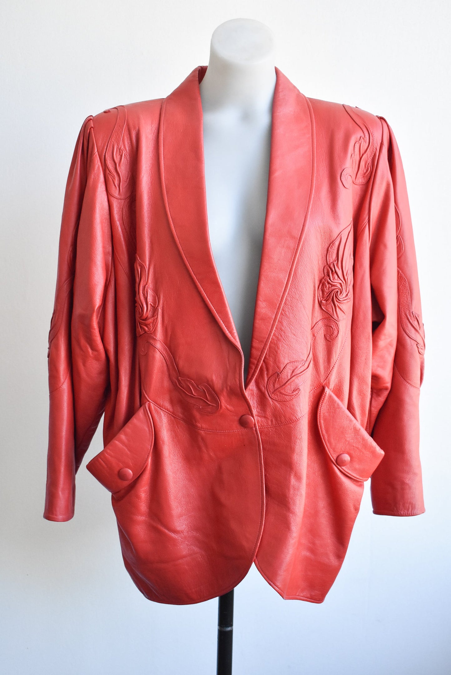 1980's Broshline red leather jacket, size L
