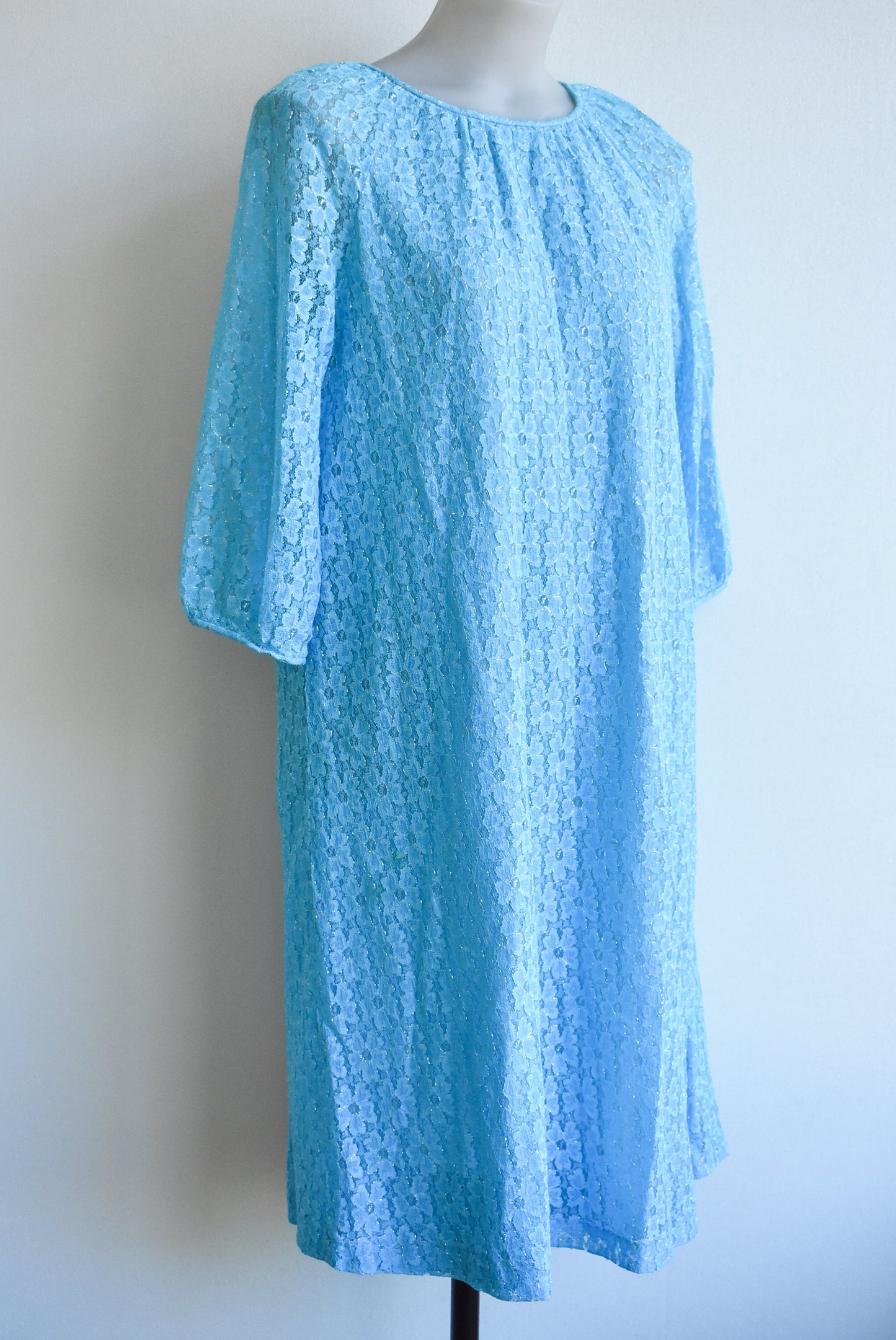 1960's A-line blue floral dress, size M