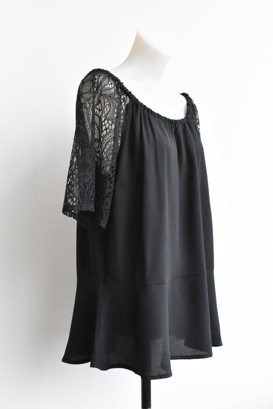 Edited black lace top, size Plus