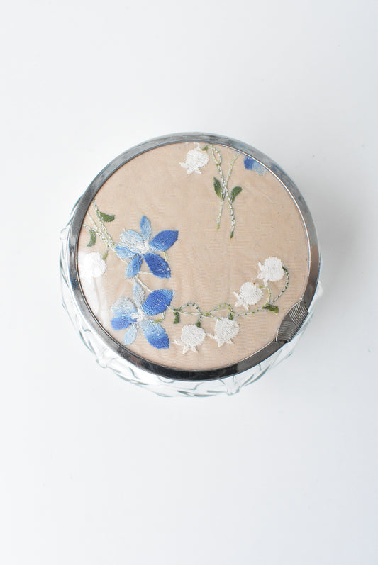 Vintage trinket jar with embroidered lid