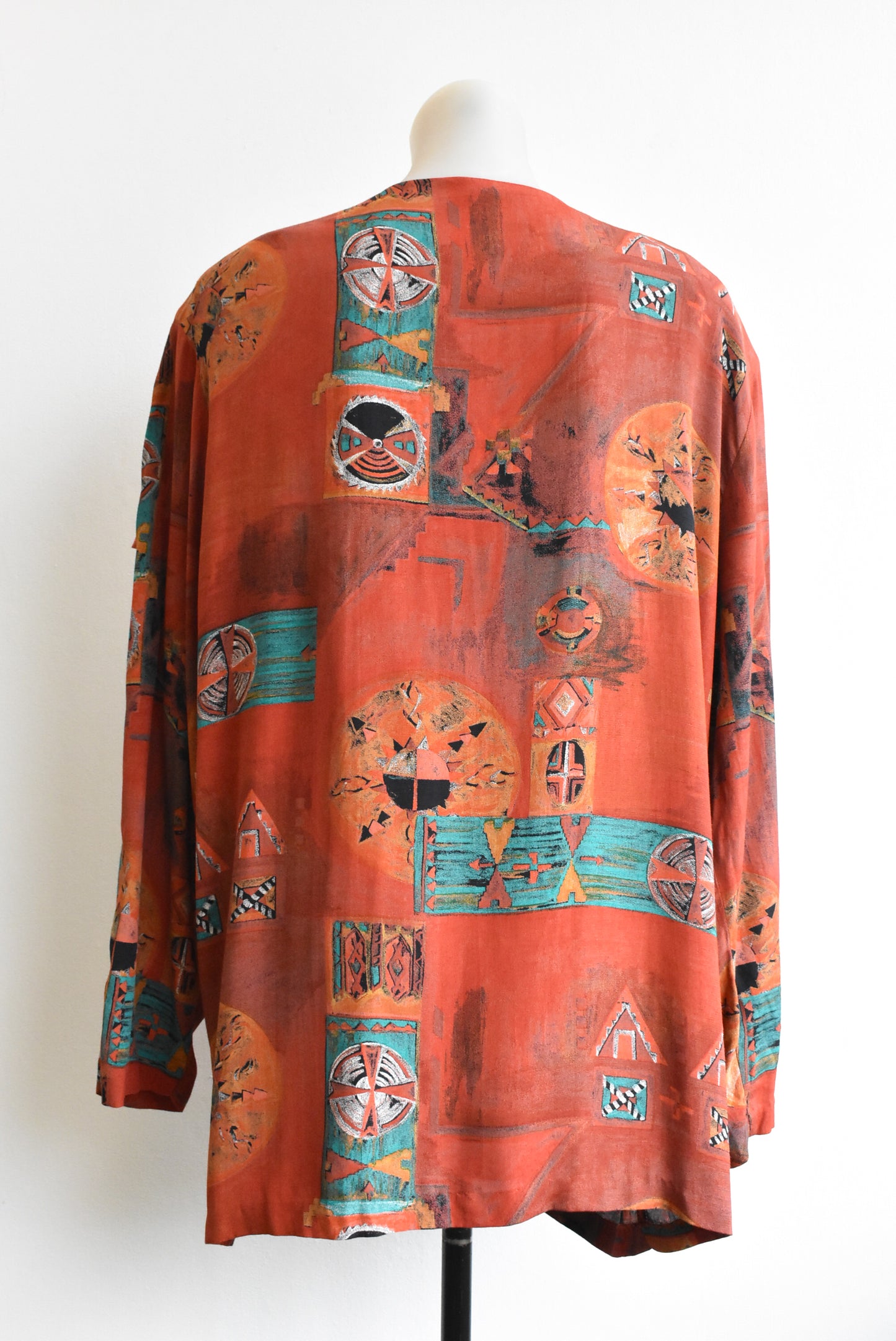 Retro 90s bohemian tribal shoulder pad jacket, size L