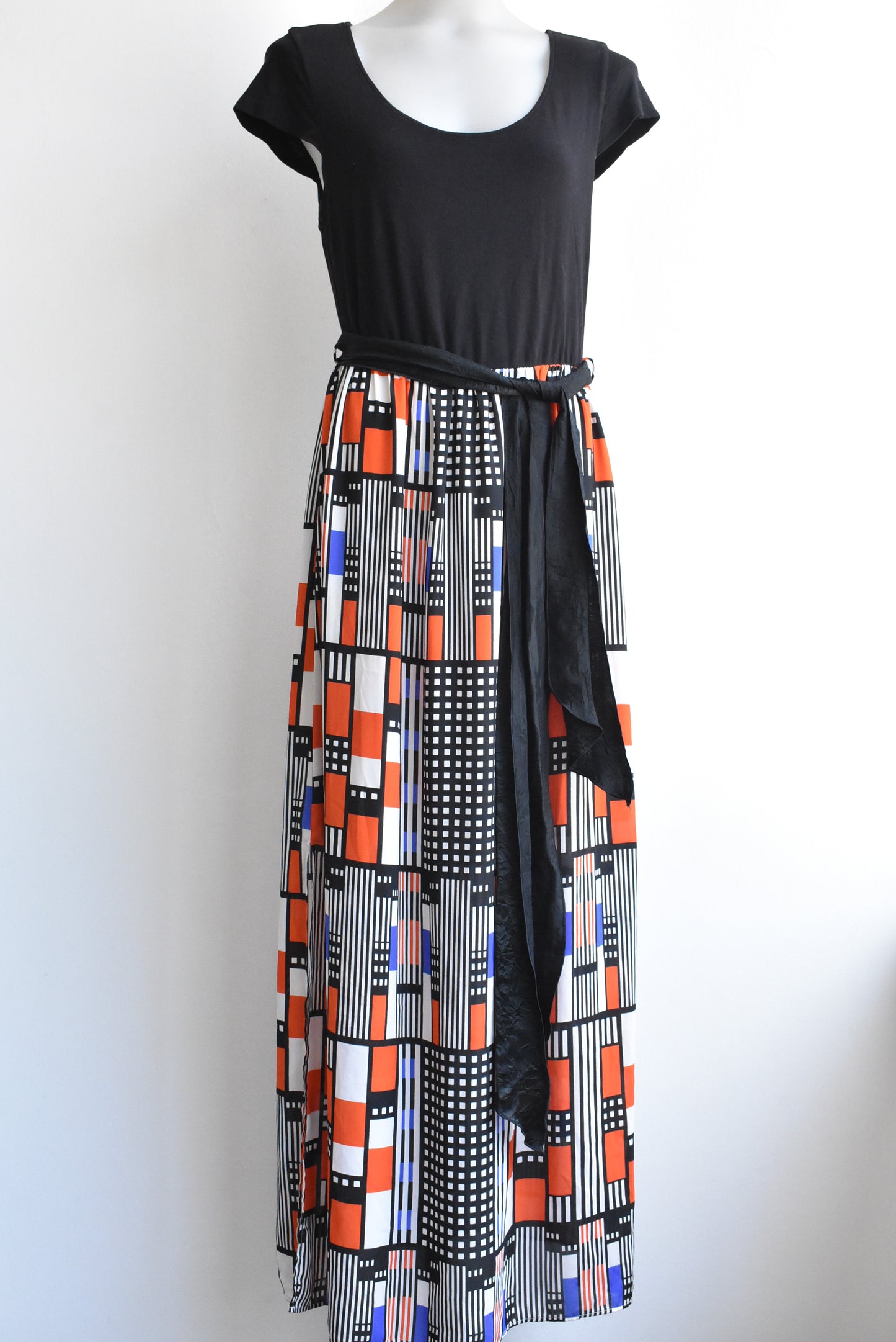 Stella black + patterned skirt maxi dress, size 10