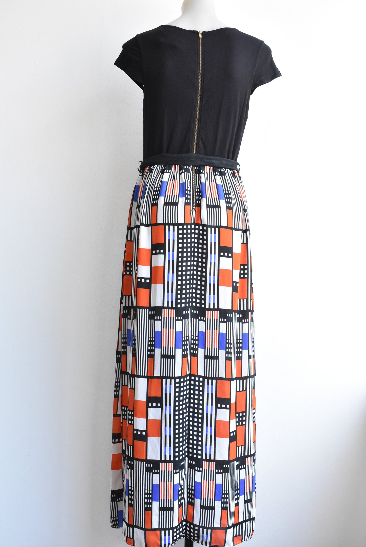 Stella black + patterned skirt maxi dress, size 10