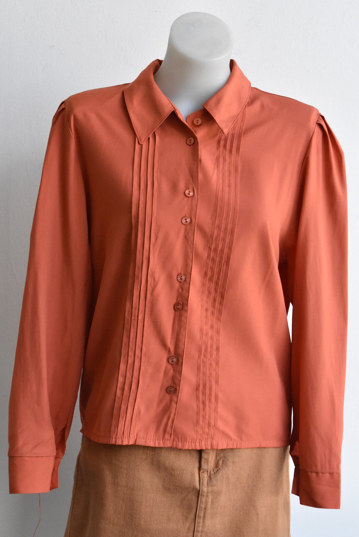 Retro EziBuy terracotta shoulder pad shirt, size 14
