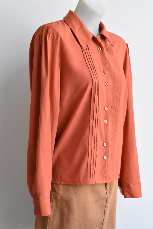 Retro EziBuy terracotta shoulder pad shirt, size 14