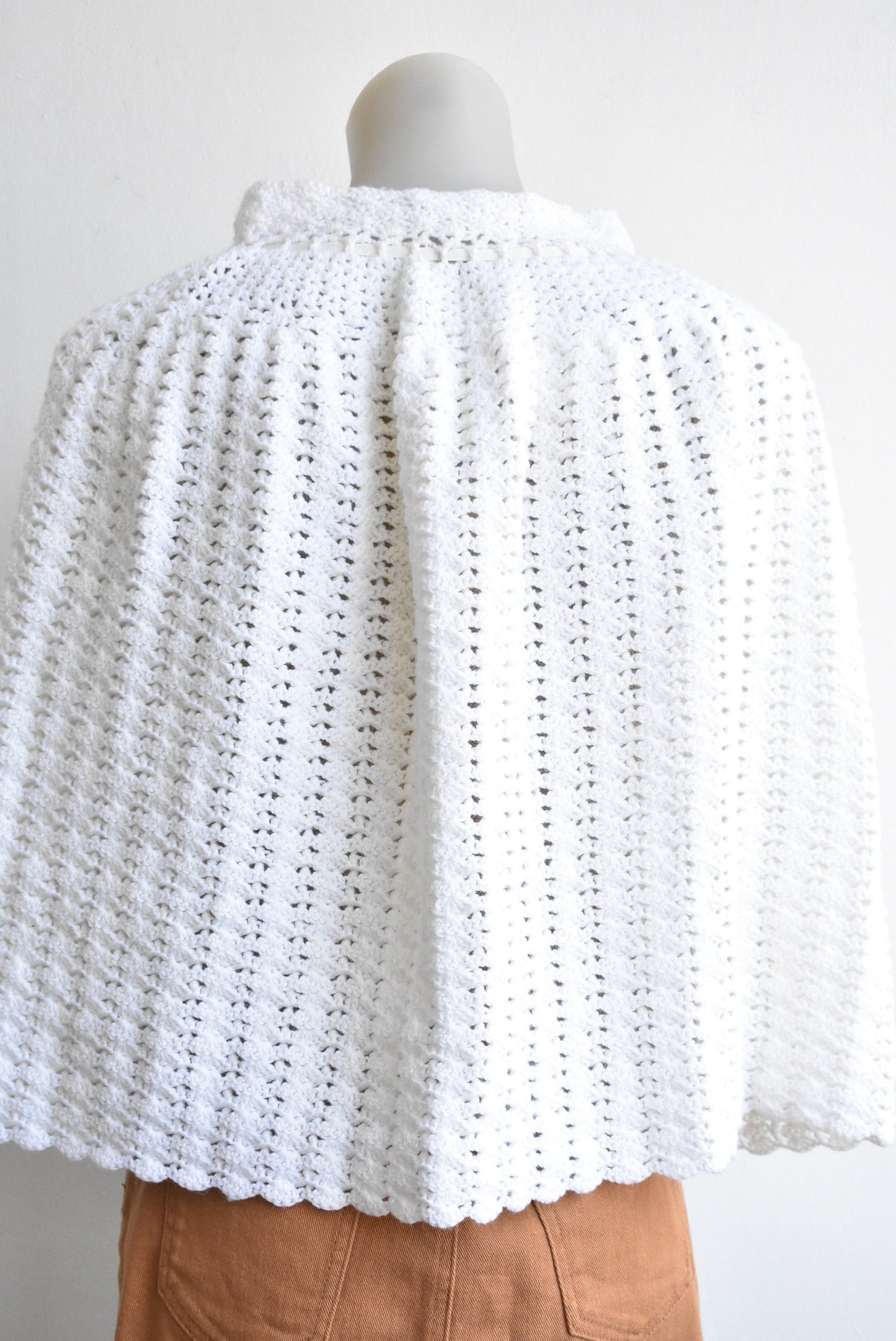 White crochet knit capelet
