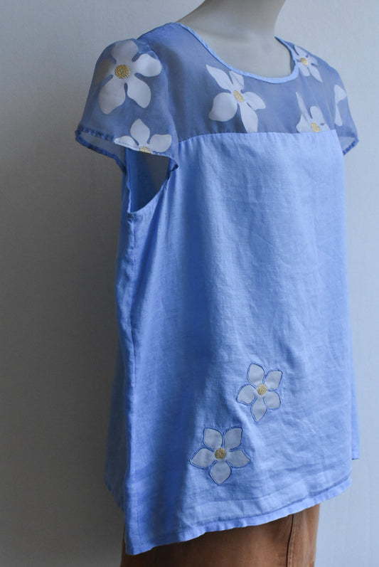 Handmade linen daisy top, size L