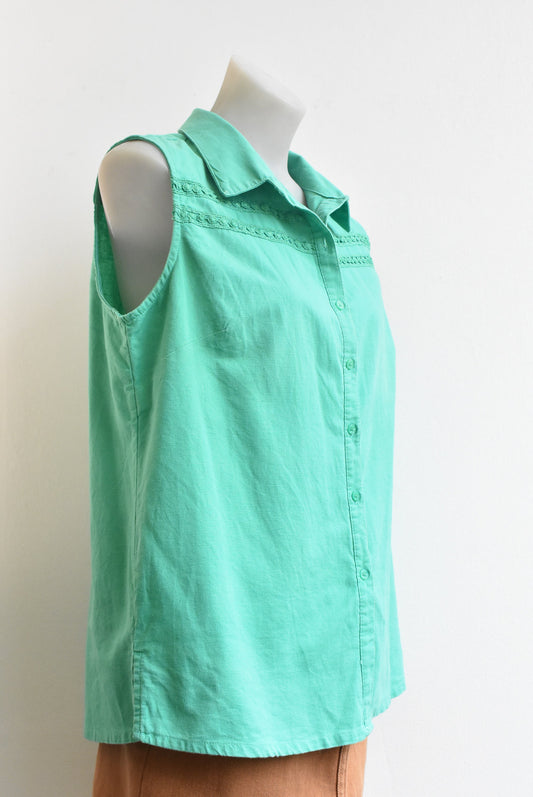 W Lane green linen-blend sleeveless shirt, size 14