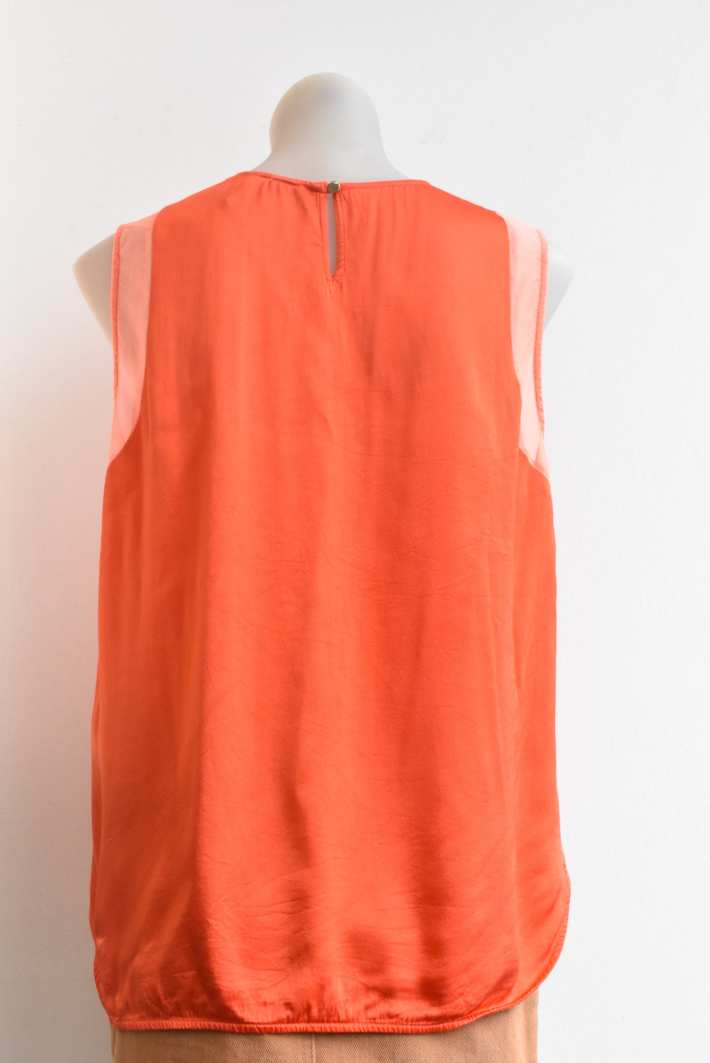 Macjays orange silk-trimmed sleeveless top, size 14