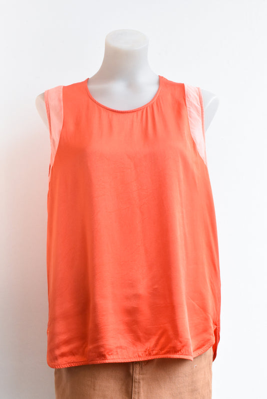 Macjays orange silk-trimmed sleeveless top, size 14