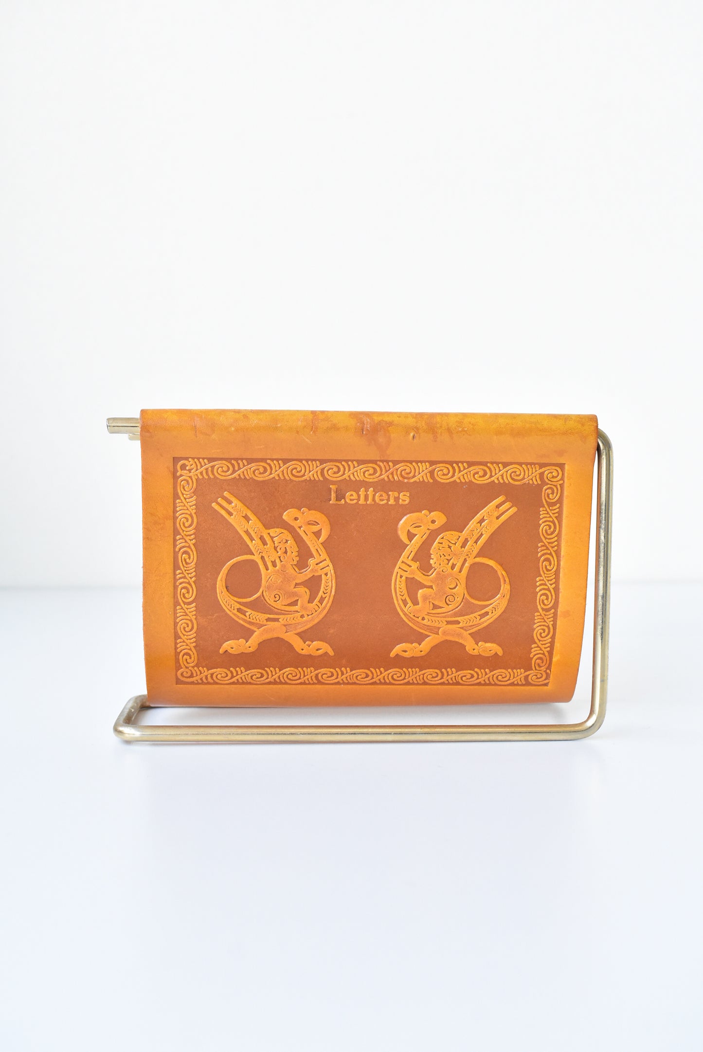 Vintage Kiwiana debossed leather letter holder