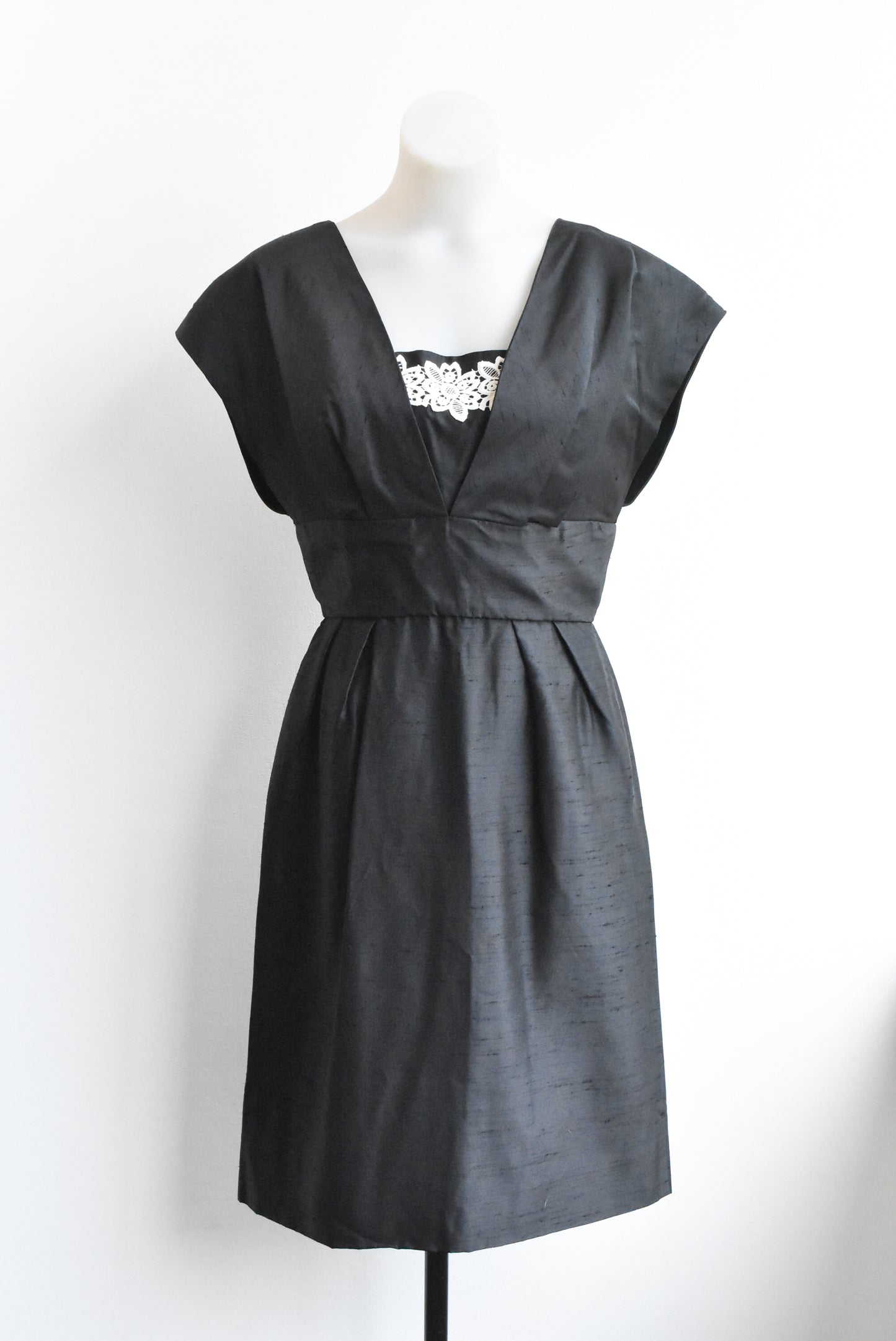 Vintage black silk sculptural cocktail dress, size S