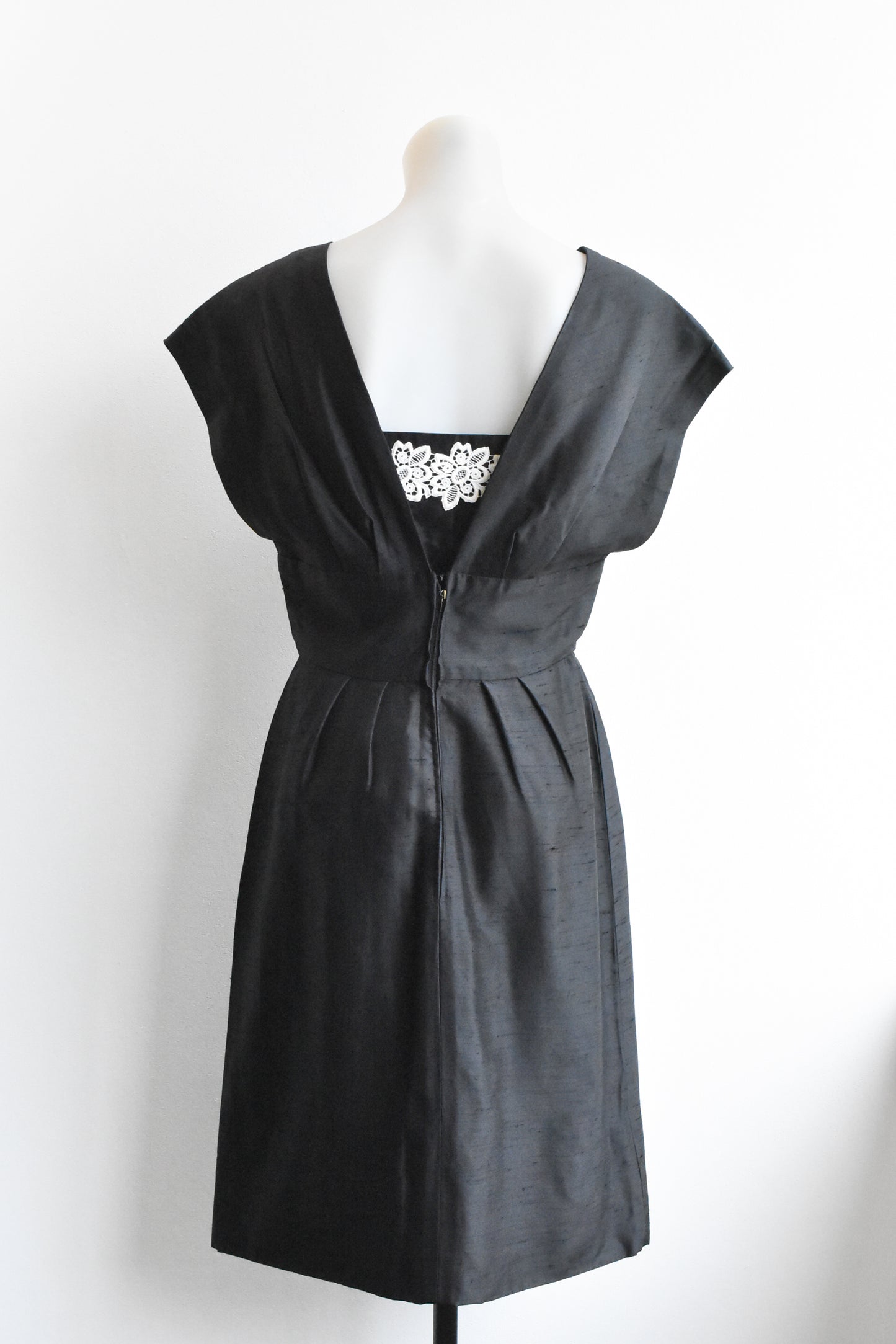 Vintage black silk sculptural cocktail dress, size S