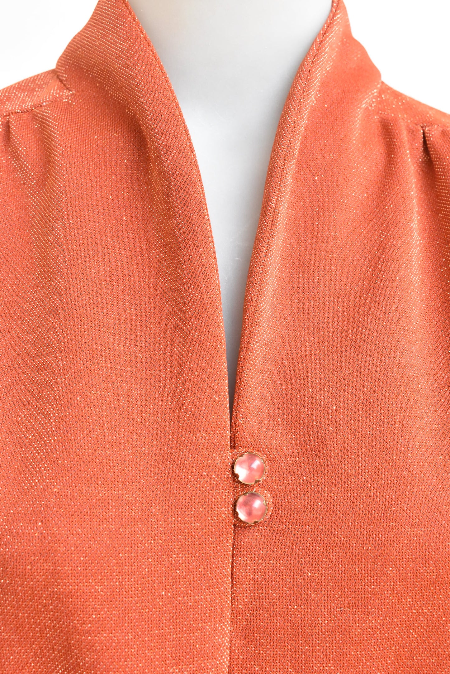 Handmade 1980 polyester/lurex orange shift frock, pockets