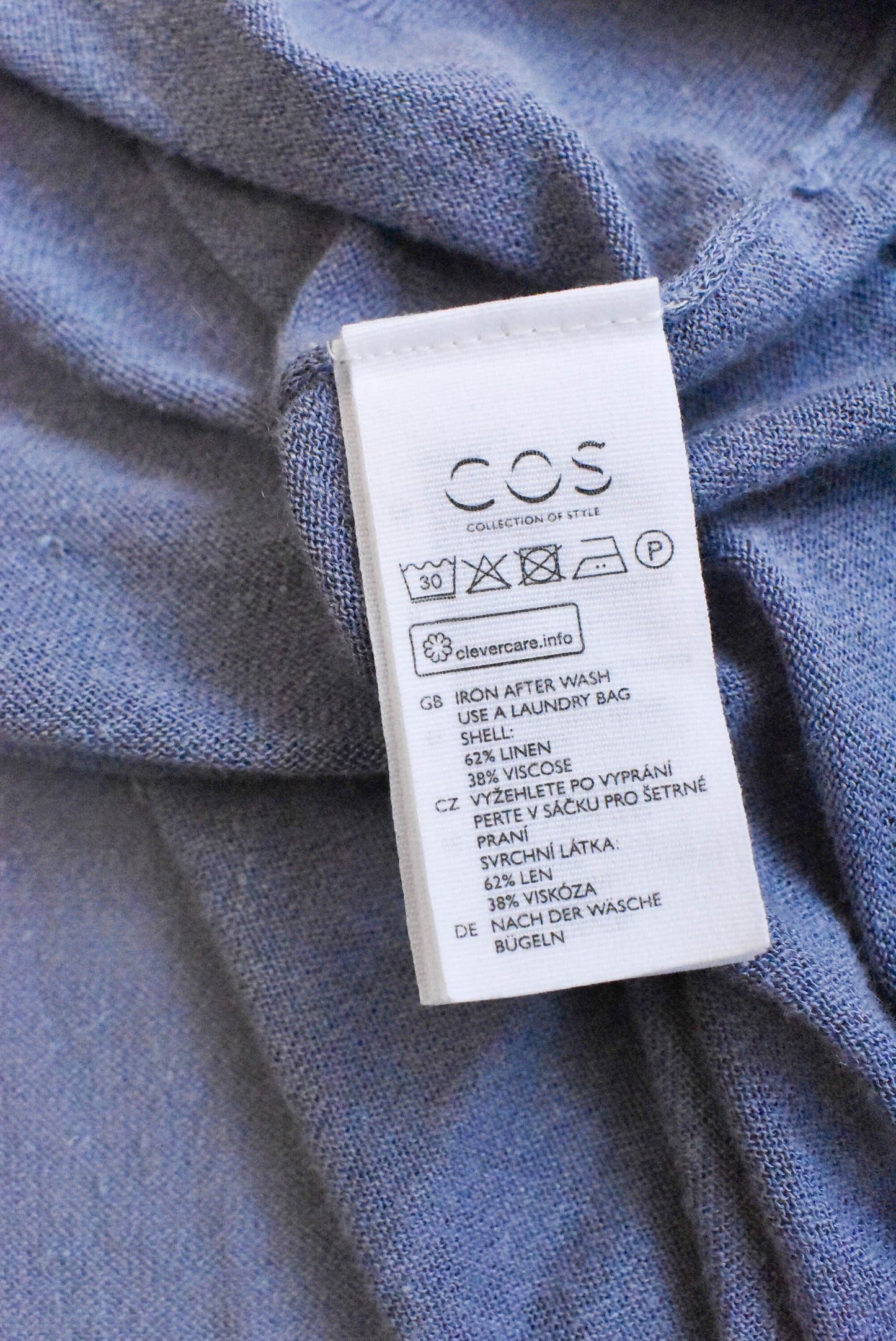 COS sheer blue linen-blend top, size S