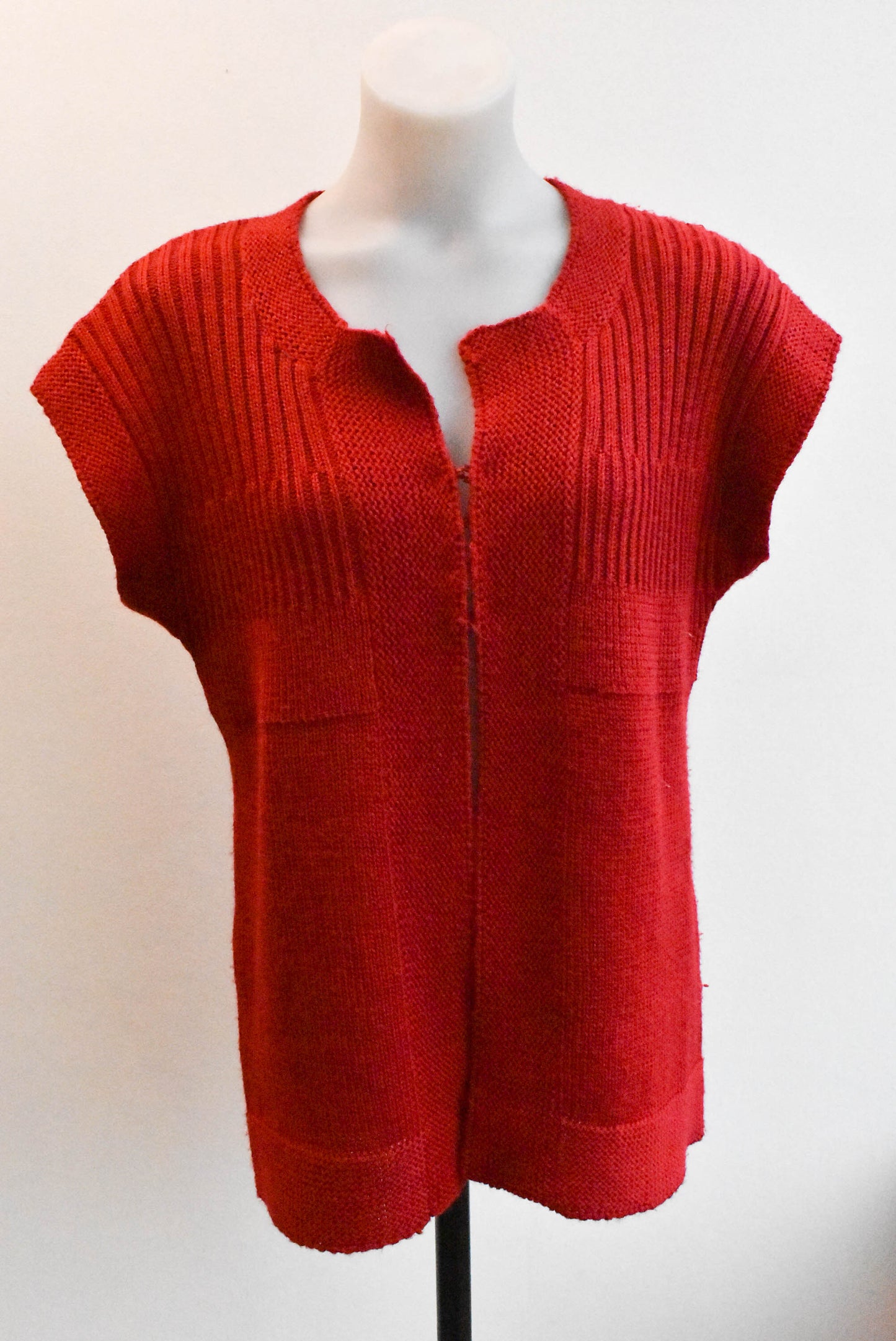 Wool-acrylic red short-sleeved cardigan, size S