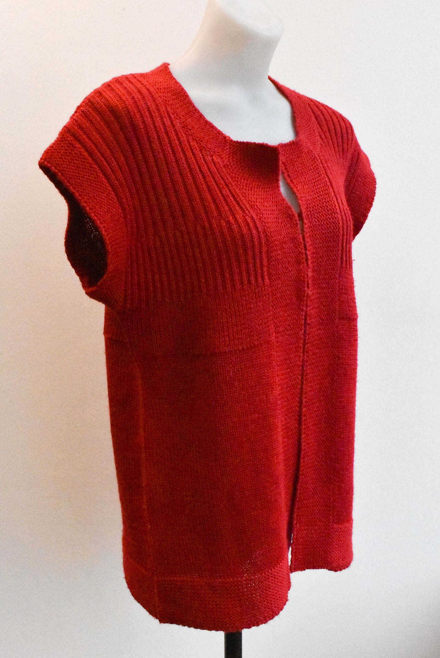 Wool-acrylic red short-sleeved cardigan, size S