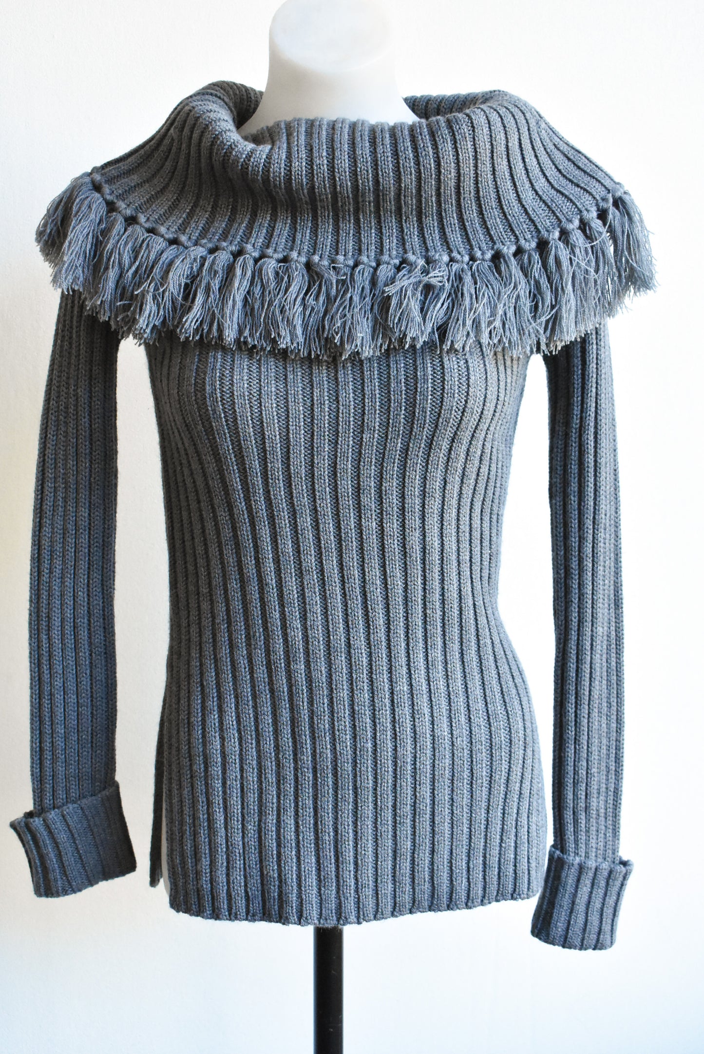 Witchery grey wool blend tassel-necked top, size XXS