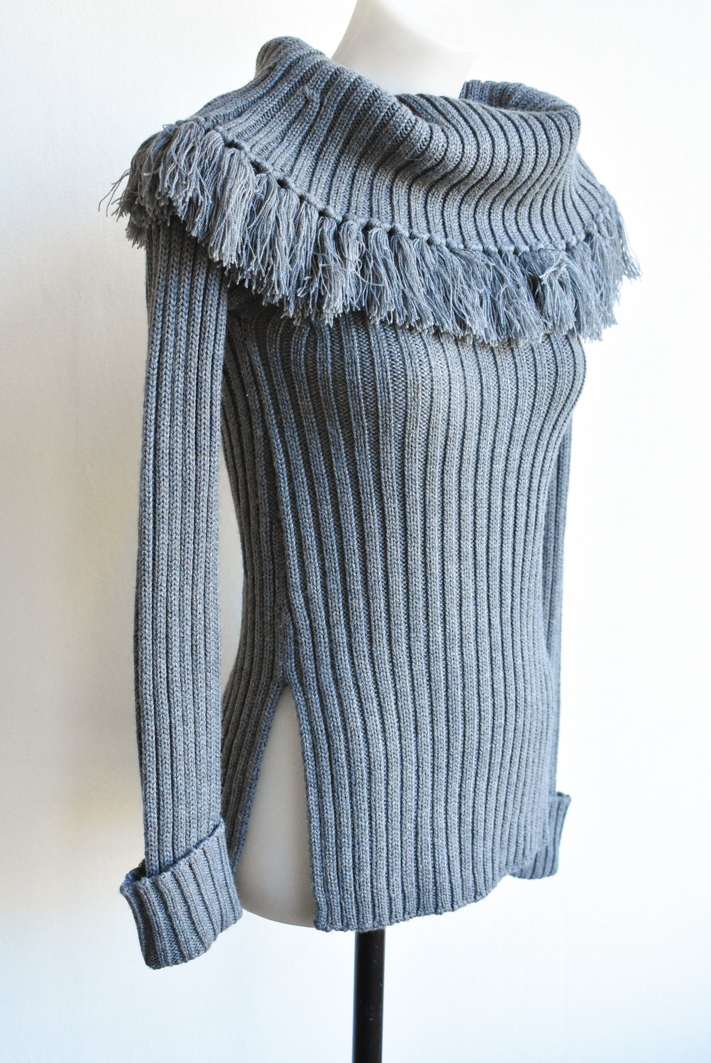 Witchery grey wool blend tassel-necked top, size XXS