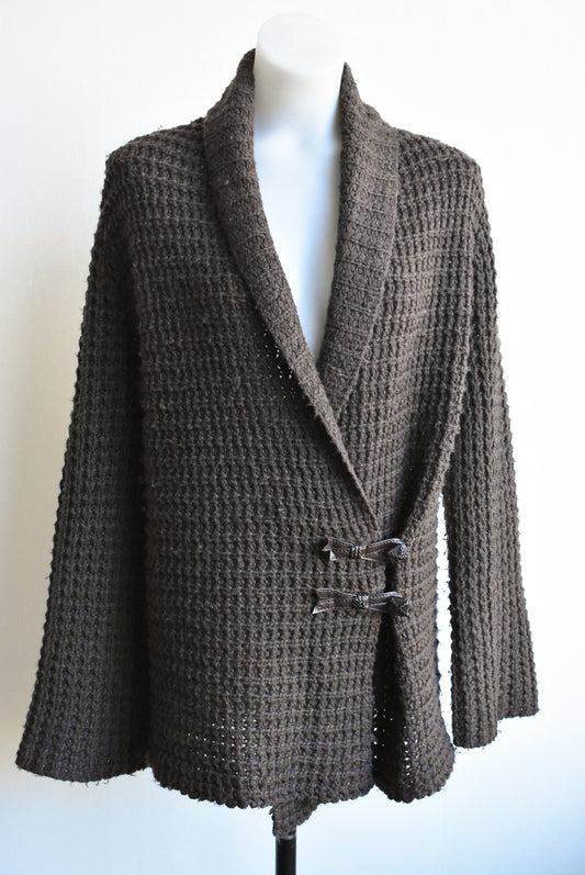 Marks & Spencers brown cable knit wool blend cardigan, size M