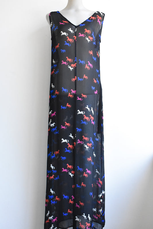 Andrea Moore 100% silk long sheer dress + pockets, 8. NWT