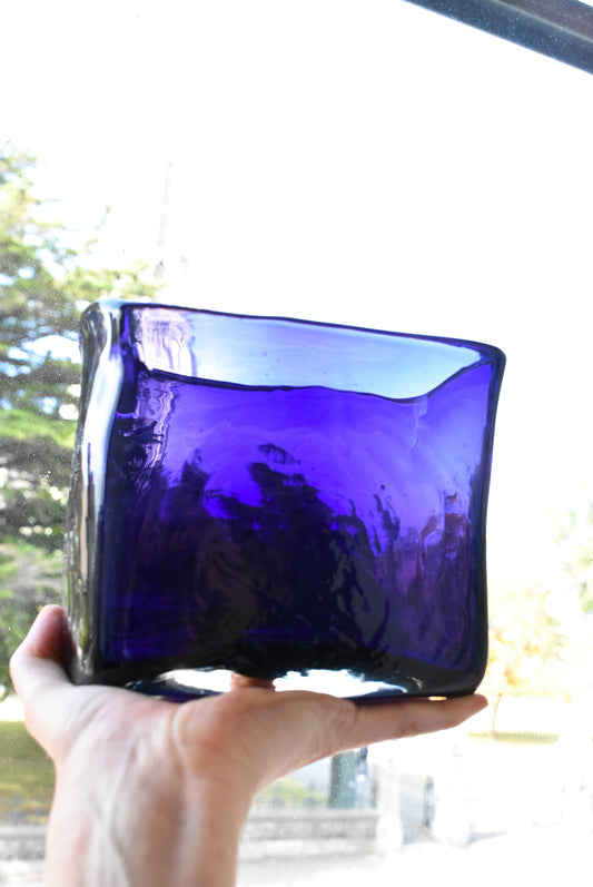 Purple art glass trough vase