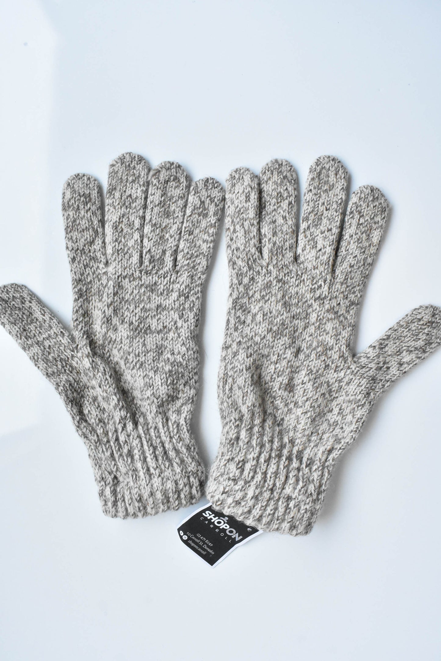 Grey herringbone knit large gloves