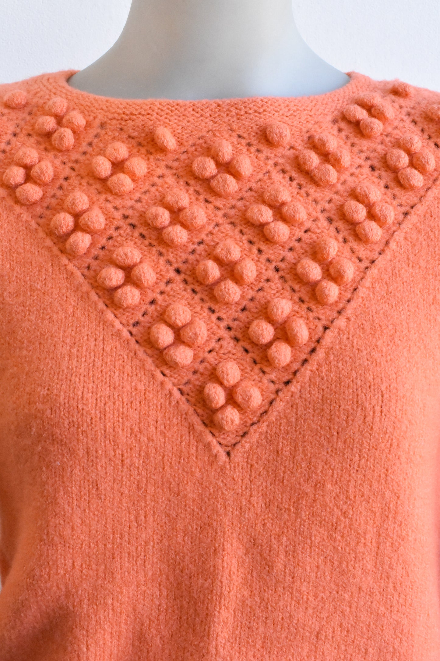 Retro orange bobble-knit jumper, size XS