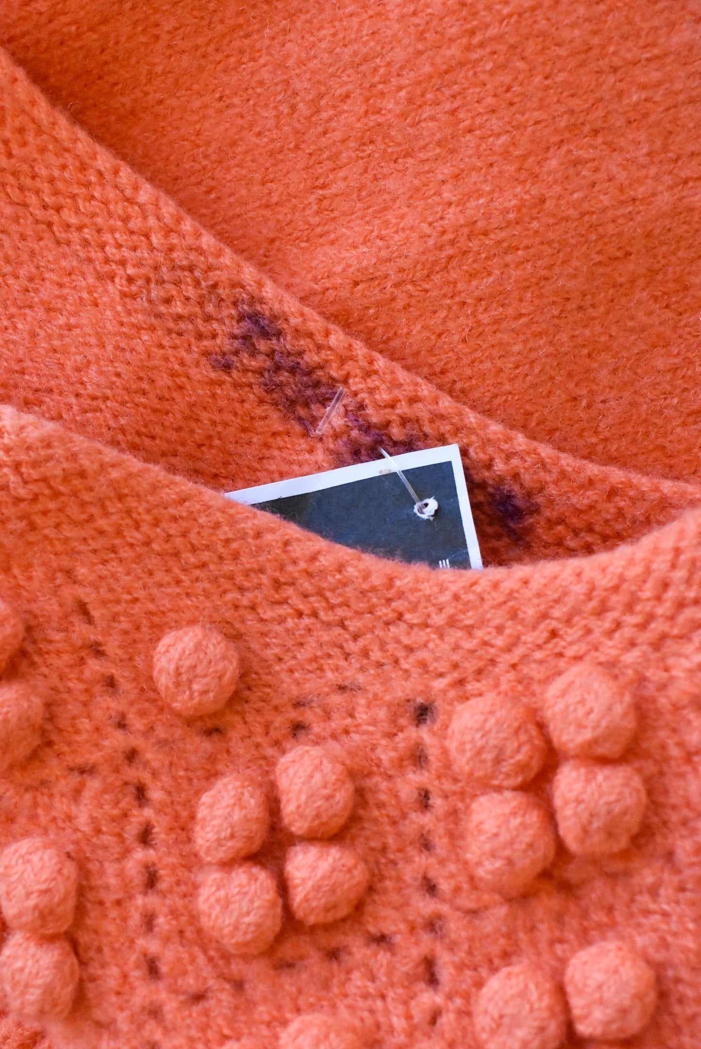 Retro orange bobble-knit jumper, size XS