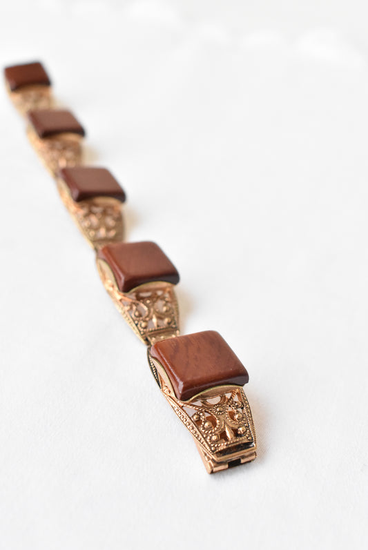 Vintage NZ Kohekohe wood filigree-style clasp bracelet